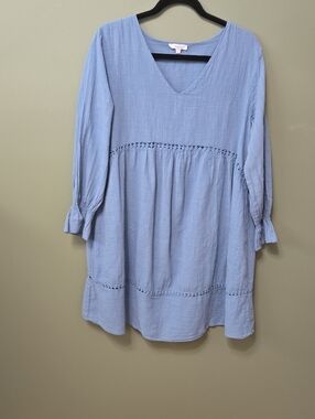 Vanessa Zani Boho Med Blue Cotton Dress Sz L